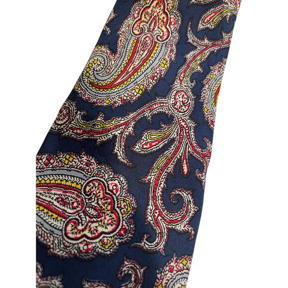 Vintage Bert Pulitzer Blue and Red Paisley Print Pure Silk Necktie - Picture 1 of 7